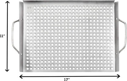 Outset 76631 Stainless Steel Grill Topper Grid, 11"x7" BBQ Pan With Handles