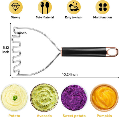 Potato Masher, Large Heavy Duty Stainless Steel Mashed Potato Masher Kitchen Tool, Professional Metal Wire Smasher for Bean, Avocado, Vegetable-10.24 inch （Silver）