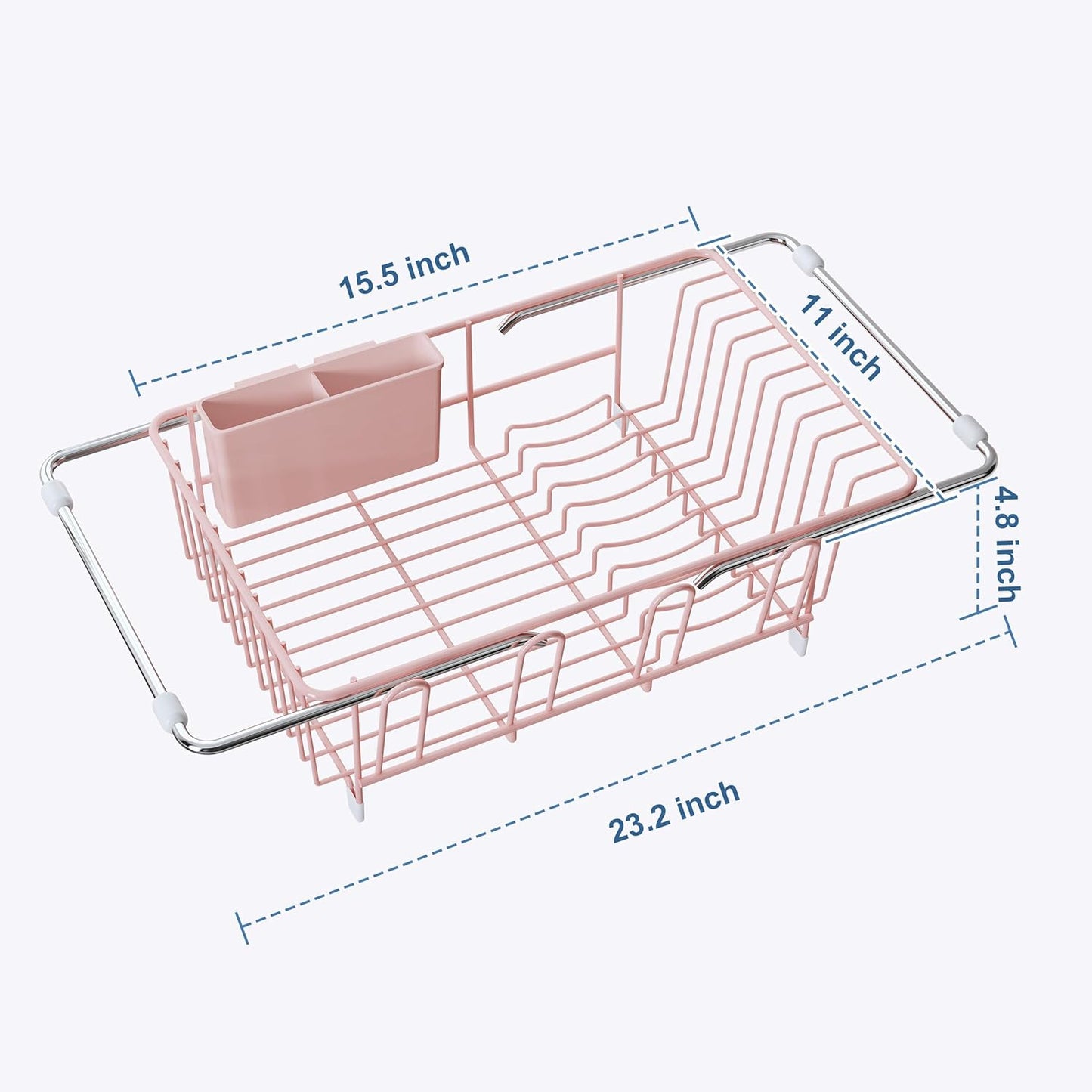 JASIWAY Dish Drying Rack in Sink, Expandable Stainless Steel Dish Drainers for Kitchen Counter, Dish Dryer Rack for Inside Sink, Over The Sink Dish Racks with Utensil Holder, Silver