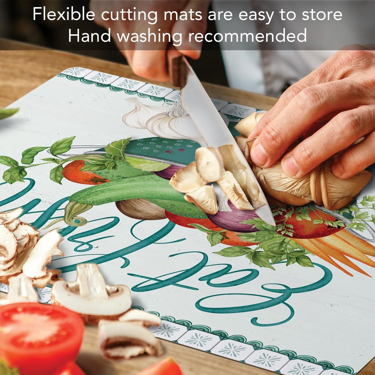 Cut N' Funnel Eat Fresh Designer Flexible Cutting Board Mat 15" x 11.5" Made in the USA Decorative Flexible Easy to Clean