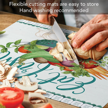 Cut N' Funnel Eat Fresh Designer Flexible Cutting Board Mat 15" x 11.5" Made in the USA Decorative Flexible Easy to Clean