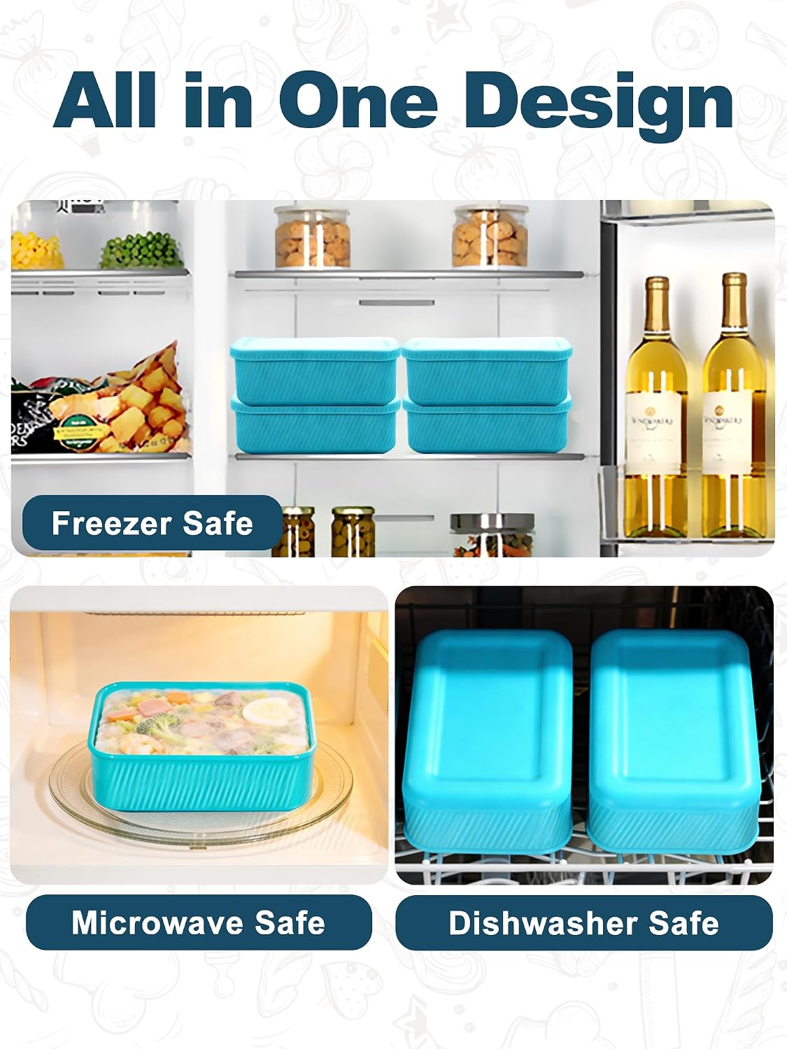 4 PCS 3.5 Cup Silicone Freezer Trays with Lid, Durable Silicone Soup Freezer Molds for Meal Prep and Food Storage, Reusable Freezer Containers for Soups Sauces Stews Curries (Lake Blue)