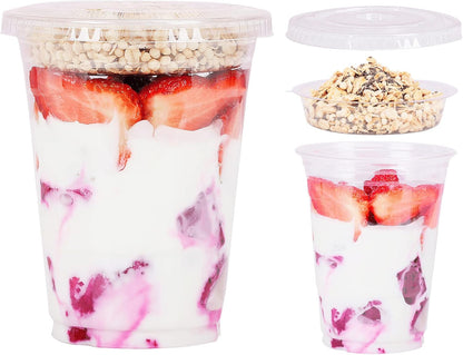 Aatriet 12 oz Clear Plastic Parfait Cups with Insert 3.25oz & Dome Lids No Hole - (20 Sets) Yogurt Fruit Parfait Cups, for Dips and Veggies, Take Away Breakfast and Snacks. No Leaking