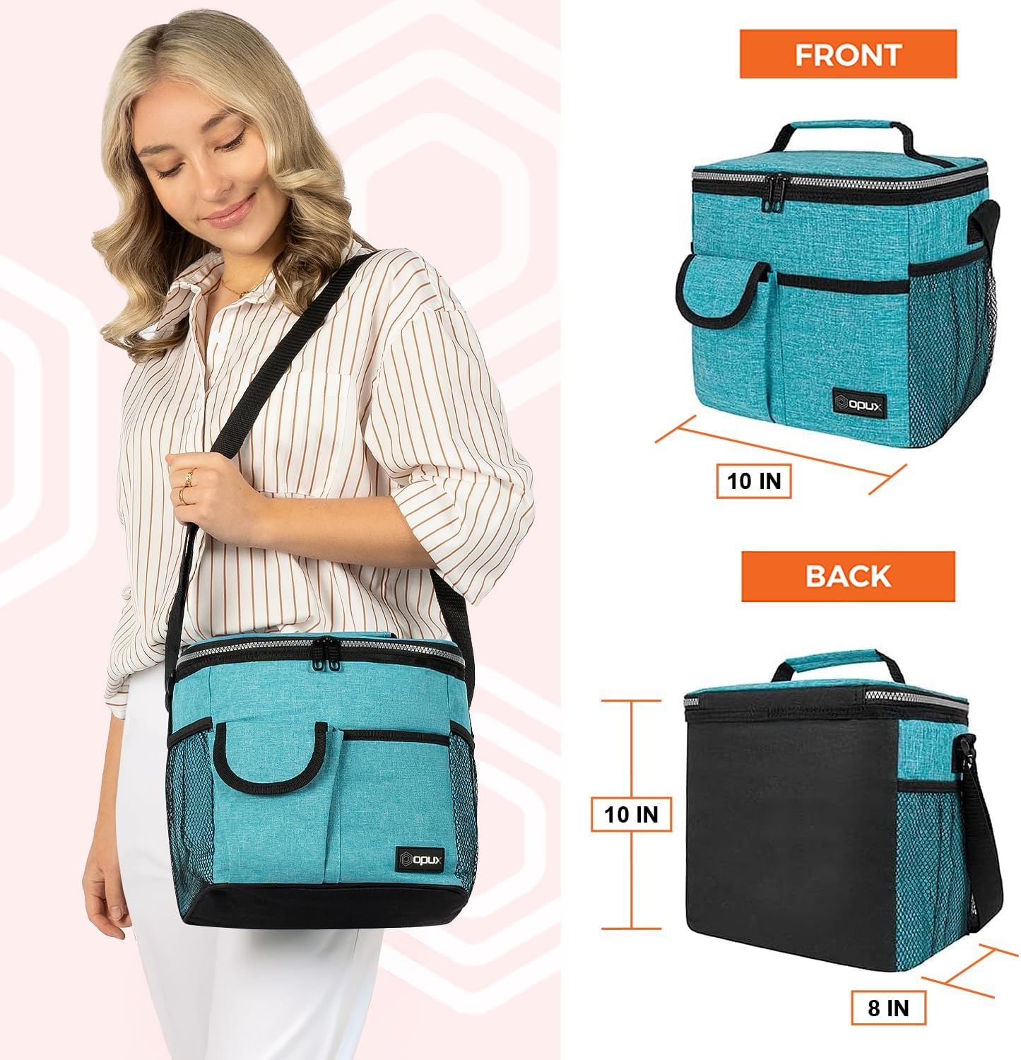 opux Insulated Lunch Bag for Men Women, Leakproof Black Lunch Box for Work, Portable Soft Lunch Cooler Bag with Shoulder Strap, Adult Lunchbox Lunch Pail for Kid Boy Girl School, 14 Can/8L
