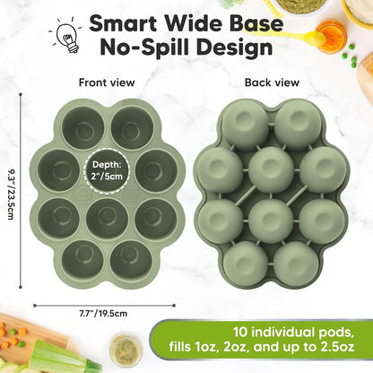 KeaBabies Silicone Food Freezer Trays with Lid, 2oz x 10 Pods Baby Food Storage Containers, Easy Puree Meal Prep, Breast Milk Silicone Freezer Molds, Dishwasher, Microwave Safe, BPA-Free (Slate)