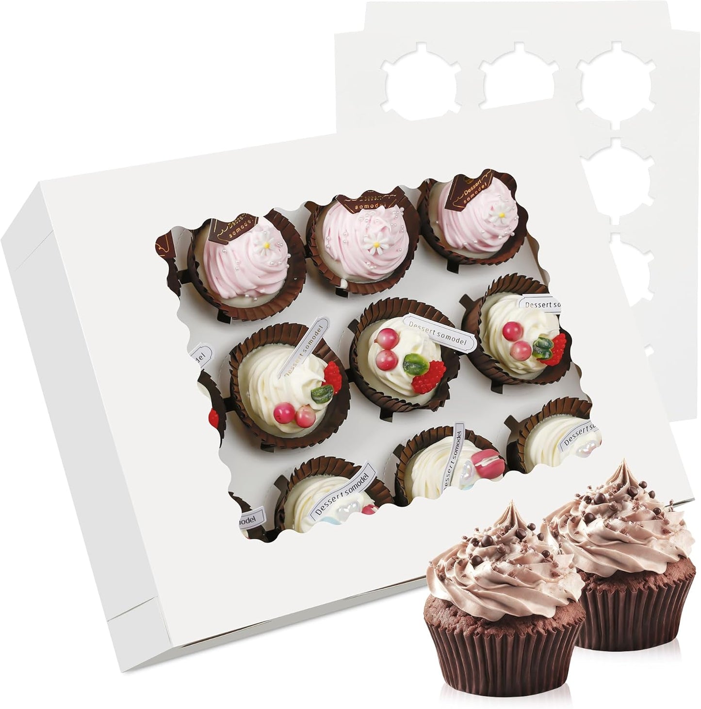 3-Set Cupcake Boxes Bulk with Clear Display Window Hold 12 Standard Cupcakes, Disposable Food Grade White Cupcake Carrier Cupcake Container, Perfect for Cupcakes Muffins Cookies Pastries