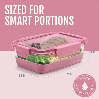 Ello Duraglass 3.4 Cup Meal Prep Sets 10Pc, 5 Pack Set- Glass Food Storage Container with Silicone Sleeve and Airtight BPA-Free Plastic Lids, Dishwasher, Microwave, and Freezer Safe, Olive Tree