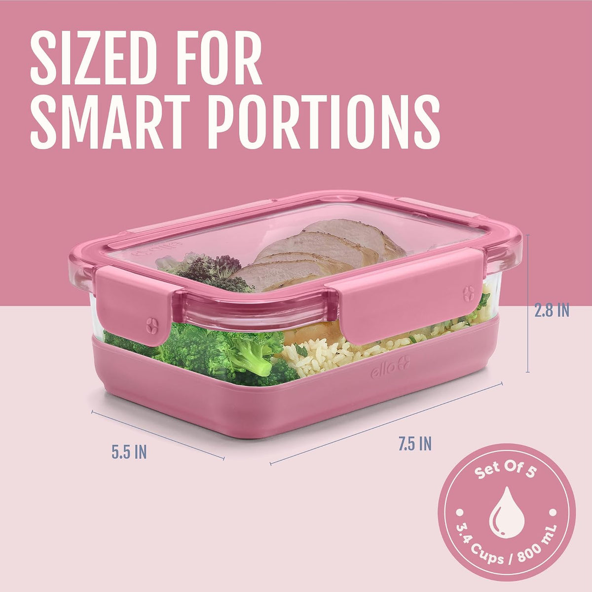 Ello Duraglass 3.4 Cup Meal Prep 10Pc,Set,Glass Food Storage Container with Silicone Sleeve and Airtight BPA-Free Plastic Lids,Dishwasher,Microwave & Freezer Safe,Evening Orchard,5 Count (Pack of 2)