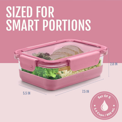 Ello Duraglass 3.4 Cup Meal Prep 10Pc,Set,Glass Food Storage Container with Silicone Sleeve and Airtight BPA-Free Plastic Lids,Dishwasher,Microwave & Freezer Safe,Evening Orchard,5 Count (Pack of 2)