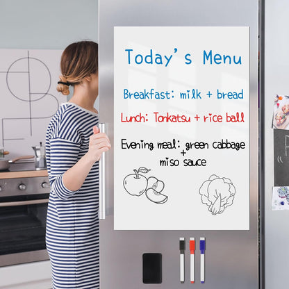 Magnetic Fridge White Board Paper, 8" x 12" 2 Pack Small Dry Erase Board Sheet for Organizer and Planner, Kitchen Refrigerator Whiteboard for Family to-do List, Includes Markers and Eraser