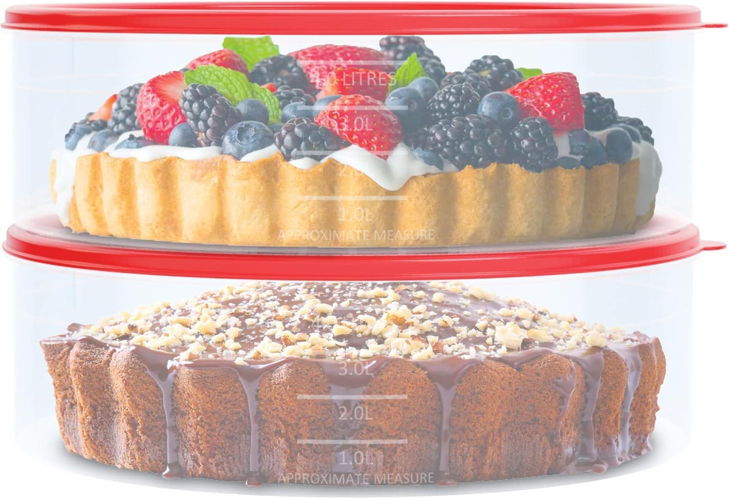 2 Pack Pie Carrier Cake Storage Container with Lid | 10.5" Large Round Clear Plastic Cupcake Cheesecake Muffin Flan Cookie Tortilla Holder Storage Containers Airtight | Pie Keeper Transport Container