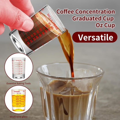 3Pcs Shot Glass Measuring Cup 3 Ounce/90ML Liquid Heavy High Espresso Glass Cup Black Line Espresso Shot Glasses with Measurement (3, Red scale)