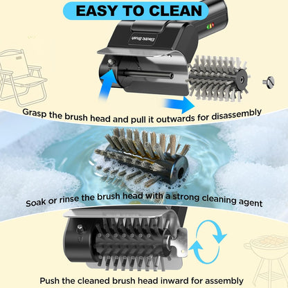 Electric Grill Brush with Dual Safety Lock - Ideal Gift for Men Dad Husband, Professional BBQ Cleaner with Submersible 304 SS Head, Splash-Proof Scrubber for Outdoor Grill (Blue Button)