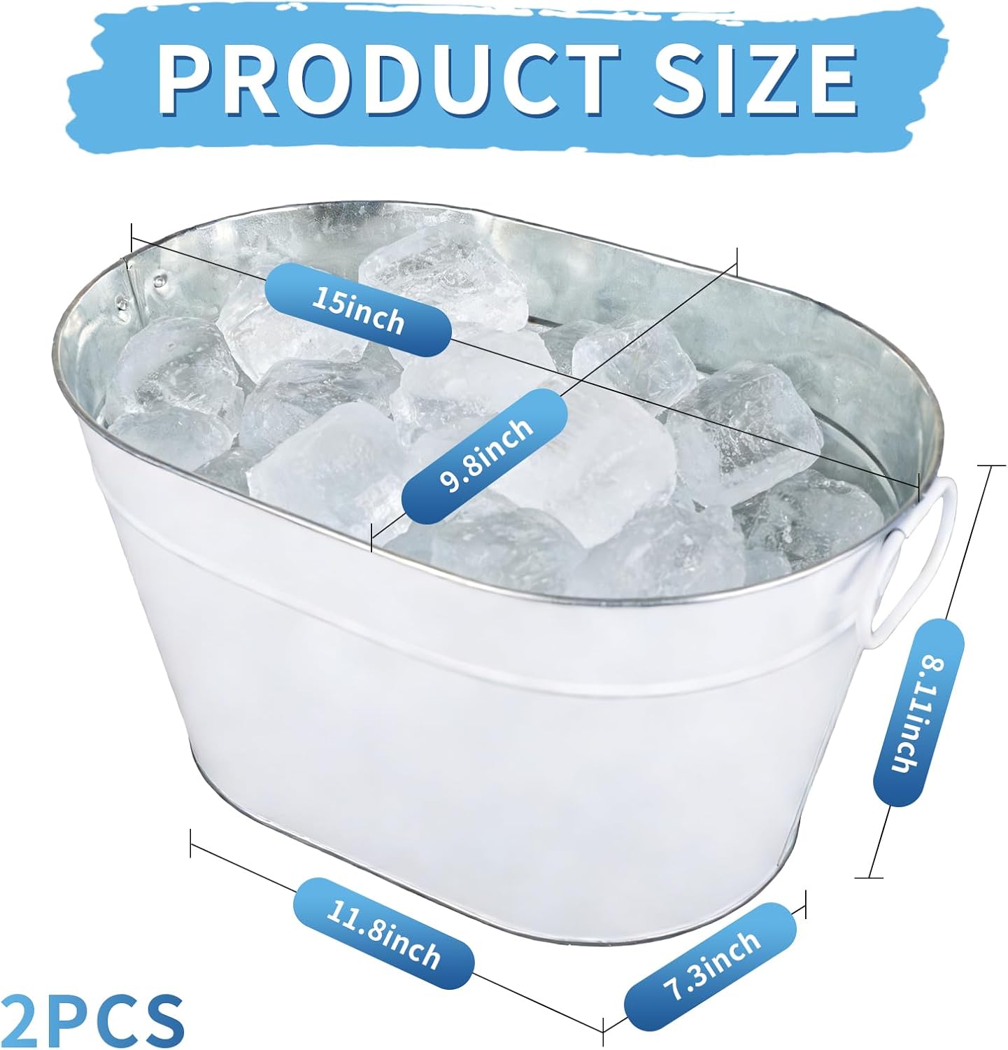 Ice Bucket for Parties Galvanized Beverage Tub, Drink Buckets Galvanized Bucket with Handles for Wine Beer Champagne Cocktails for Catering Bars (Silver-1PC)