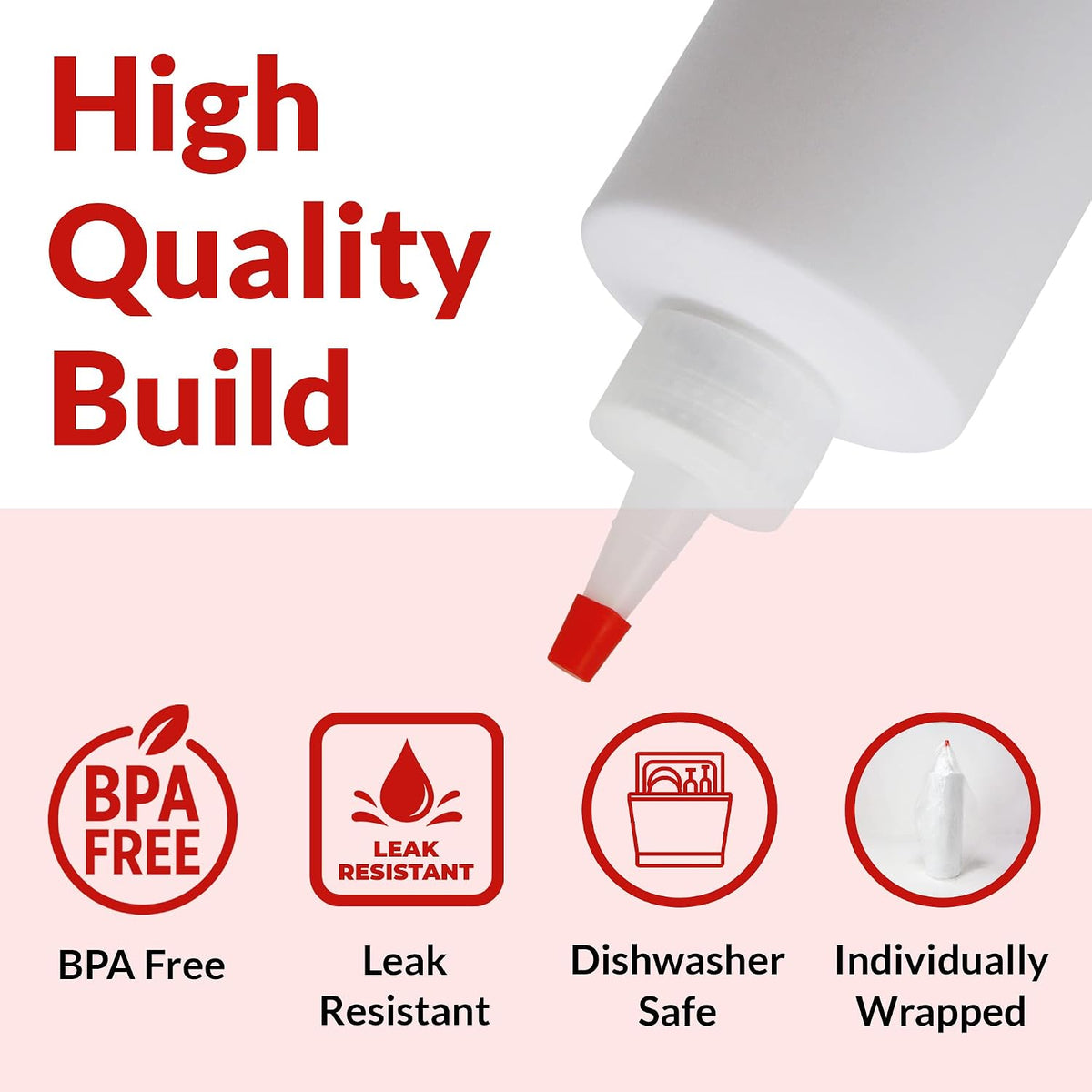 Reli. Plastic Squeeze Bottles, 16 oz. | 10 Pack | Clear with Red Tip Cap