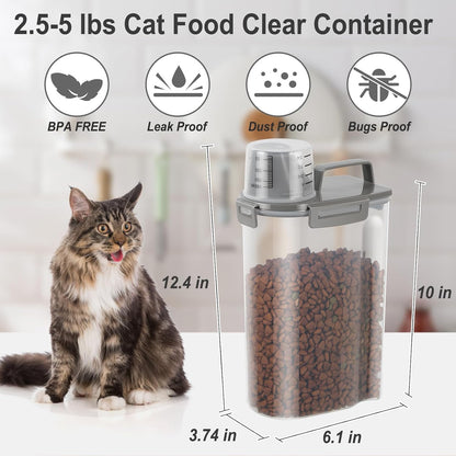 Dog Cat Food Storage Container, Pet Food Pourable Container Airtight with Large Spout & Cup, BPA-Free Plastic Food Dispenser for Pet Food, Bird Seed, Rice, Flour (Dark Gray, 2.5L)