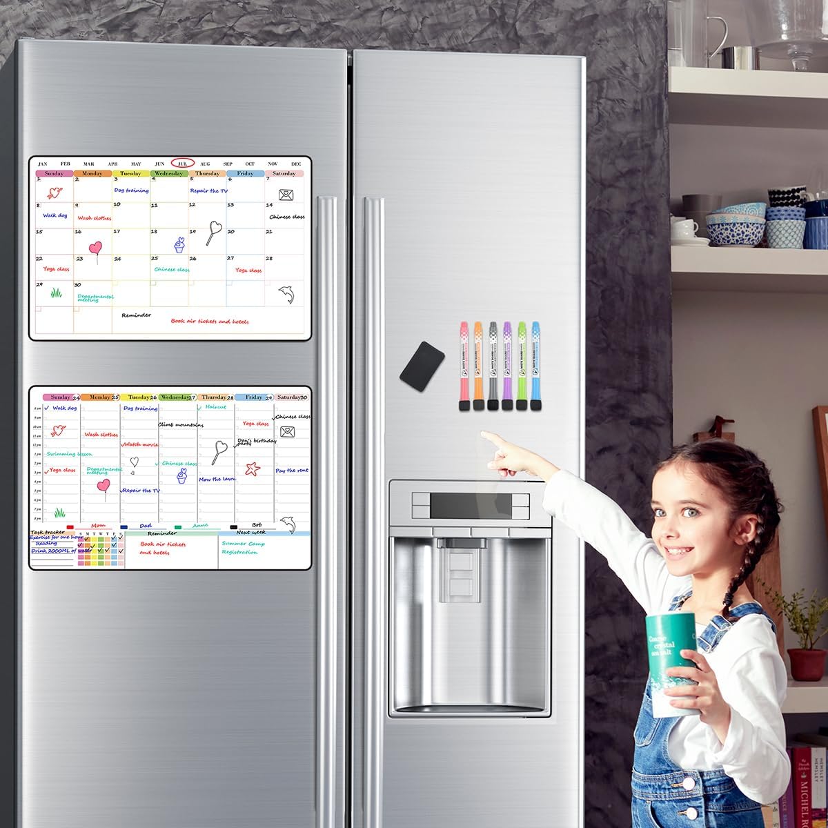POPRUN Magnetic Weekly Dry Erase Fridge Calendar, 16.9"x11" Whiteboard Planner for Schedule, Shopping Lists, Household Chores, Ideal for Family, Office, Work and Study