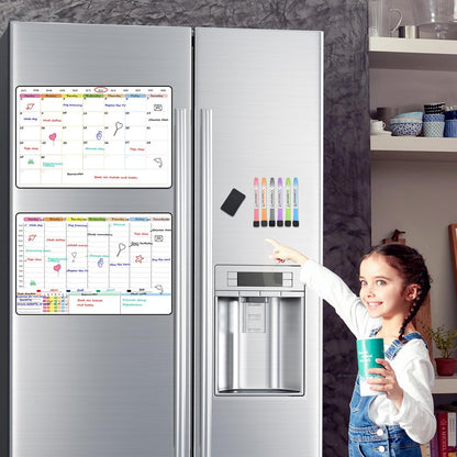 POPRUN Magnetic Weekly Dry Erase Fridge Calendar, 16.9"x11" Whiteboard Planner for Schedule, Shopping Lists, Household Chores, Ideal for Family, Office, Work and Study