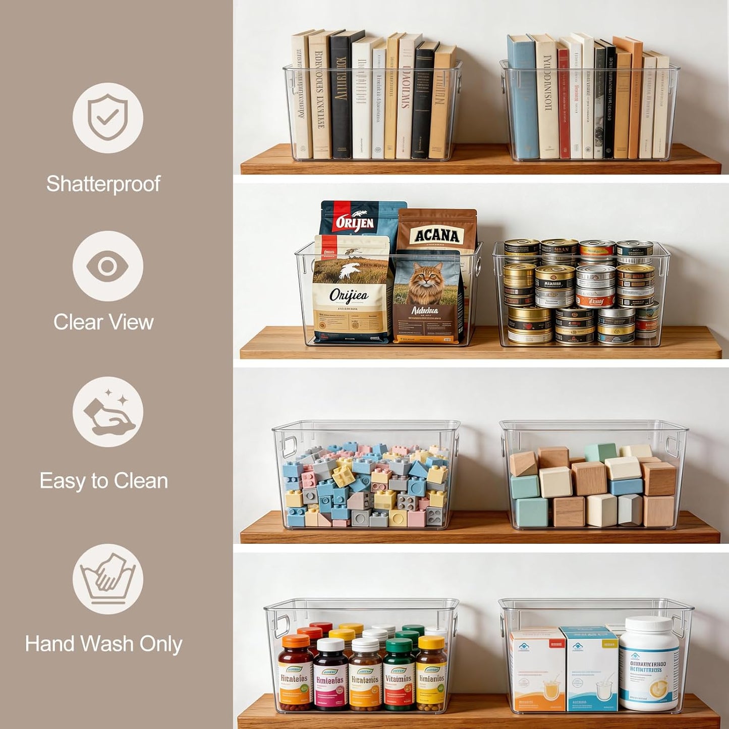 Hudgan 4 Packs Refrigerator Organizers and Storage, 4 Small Stackable Clear Plastic Bins for Pantry Organizer, Home Edit, Kitchen Cabinet, Fridge, Bathroom, Office, Drawer