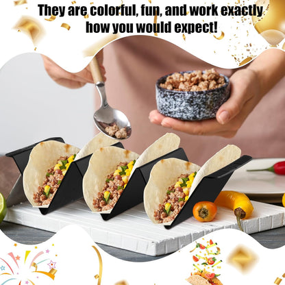 Baderke Mexico Taco Holder Stands Set of 6 Black Large Tray Plates Plastics Holder for Taco Night Tuesday Carnival Party Supplies, Dishwasher Microwave Safe