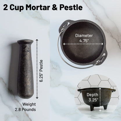 4.75 inch Cast Iron Mortar and Pestle Set 2 Cup Spice Grinder