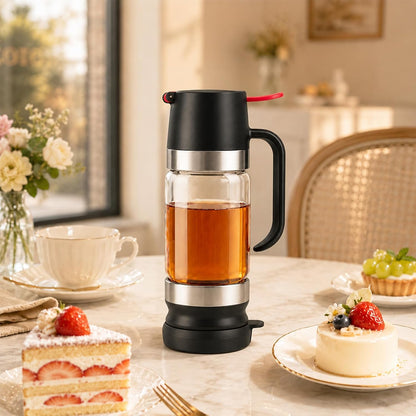 Honey Dispenser No Drip, Glass Honey Dispenser with Stand, 10oz Borosilicate Mess-Free Honey Jar with Ergonomic Handle, Precision Pouring Container for Honey, Maple Syrup, Chocolate Syrup (Black)