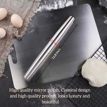 12.8-inch Stainless Steel Rolling Pin for Baking, French Smooth Metal Rolling Pin Kitchen Dough Roller for Fondant, Pizza, Pie, Cookie and Pastry