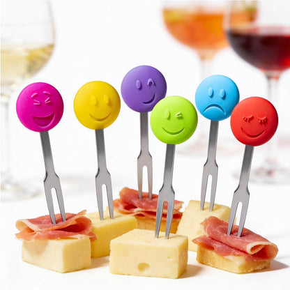 Cocktail Forks, 6-Piece Appetizer Forks, Cat Shapes, Stainless Steel and Silicone Small Forks for Fruits, Cheese, Appetizers