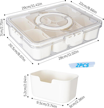 WACOI Divided Snack Serving Tray with Lid and Handle travel Snackle Box Charcuterie Container Portable Storage Organizer for Candy, Fruits, Nuts, Snacks 1Pack White