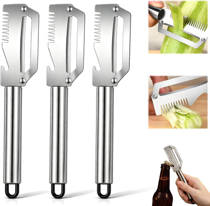 3Pcs Multi Functional Kitchen Tool Peeler, Stainless Steel 4-In-1 Multifunctional Fruit & Vegetable Peeler(Peelers Shreddingbottle Openerscaling Fish), for Fruit Veggie Potato Pumpkin