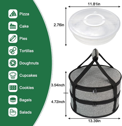 12" 2 Pack Pie Carrier with Lid and Insulated Food Carrying Case Bag, Reusable Food Storage Containers for Pies, Cheesecake, Pizza, Nuts Fruit