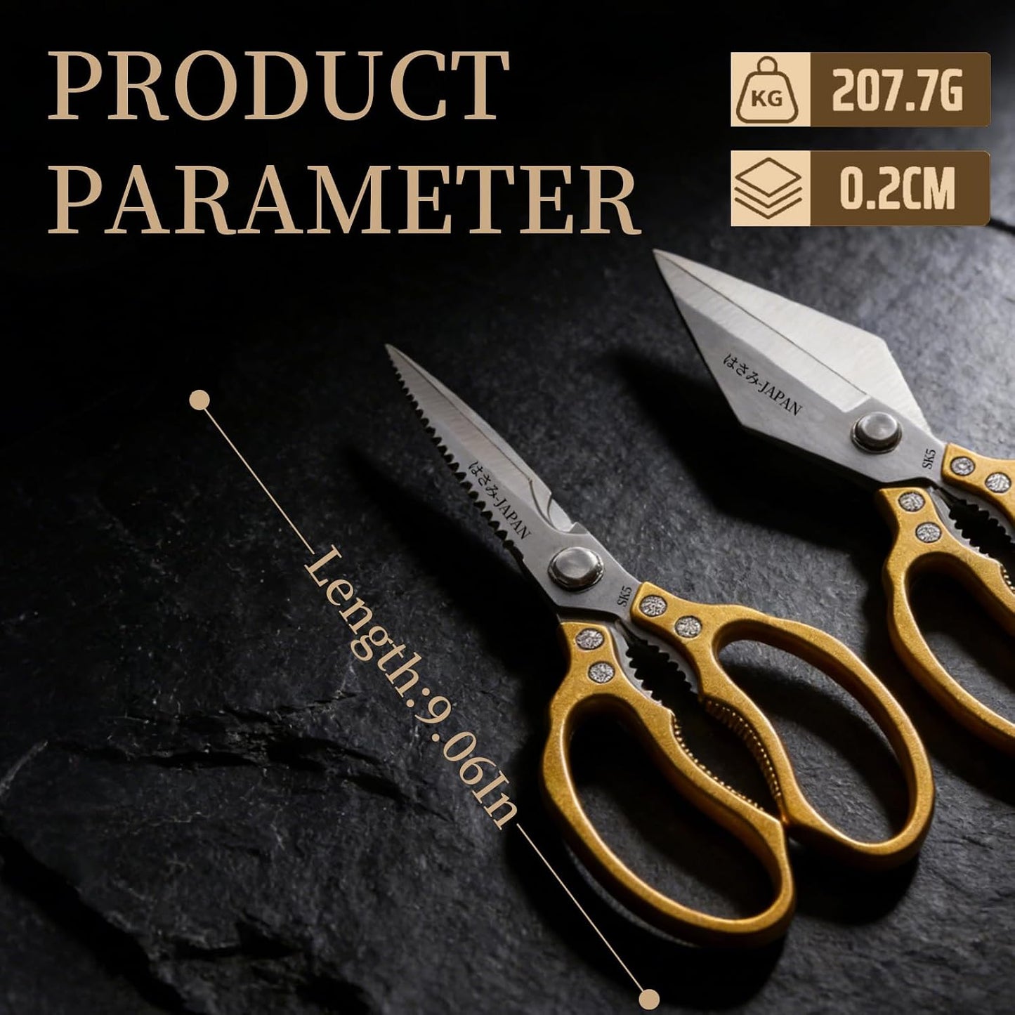 Kitchen Scissors Set Gold, Kitchen Shears, Sharp Meat Cutting Scissor Dishwasher Safe, Poultry Shear Heavy Duty, Japan Cooking Kitchen Scissors for Food Chicken Shears, Gifts for Men Women