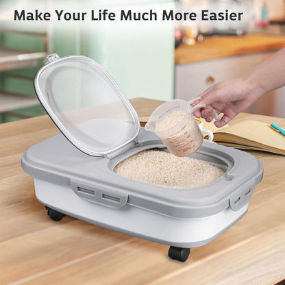 Komzon Rice Storage Containers, Collapsible 20 to 30Lbs Food Storage Bin Dispenser with Rolling Wheel and Clear Airtight Lid, BPA Free Flour, Sugar, Cereal and Dog Cat Pet food Containers