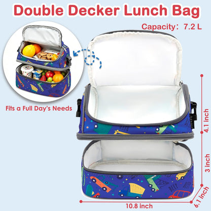 FlowFly Kids Double Decker Cooler Insulated Lunch Bag Large Tote for Boys, Girls, Men, Women, With Adjustable Strap, Unicorn