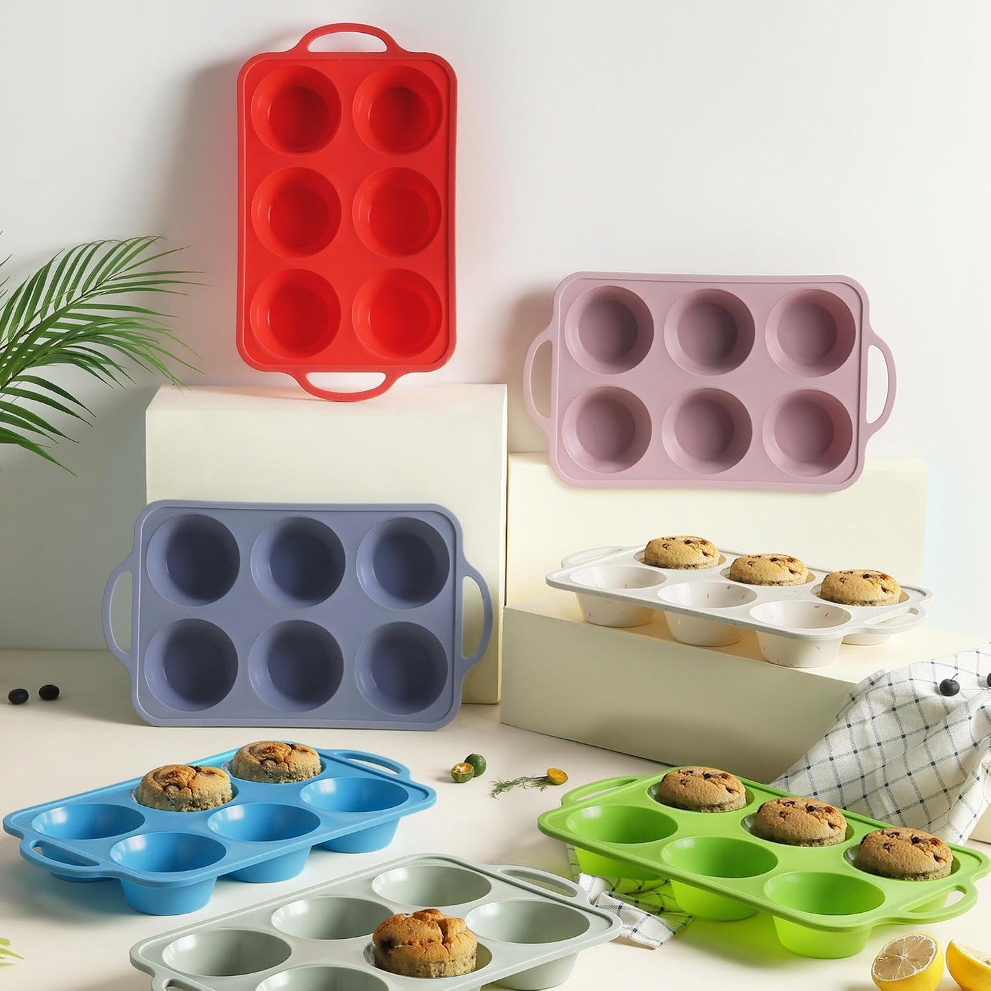 2 Packs 12 Cups Silicone Muffin Pan for Baking with Metal Reinforced Frame Regular Size Cupcake Pan Tray Egg Bites Silicone Cookie Molds Muffin Tin Tart Pans Sheet Set for Oven Dishwasher Safe