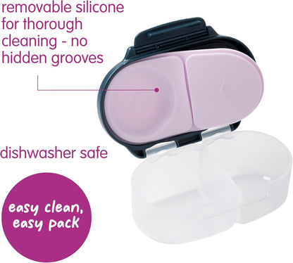 b.box Snack Box 2-Pack - Leak Proof Mini Bento Box for Kids & Toddlers, 2 Compartment Snack Containers for Kids, Dishwasher Safe, BPA-Free, PFAS-Free, Ages 4mo+, 1 3/4 Cup Each (Strawberry + Lilac)