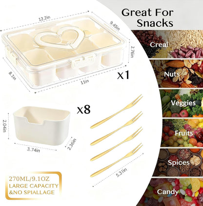 Snackle Box Container, Portable Snack Containers with Lids for Candy, Fruits, Nuts, Veggies, Snacks (White(2 Pack-4 Compartments))