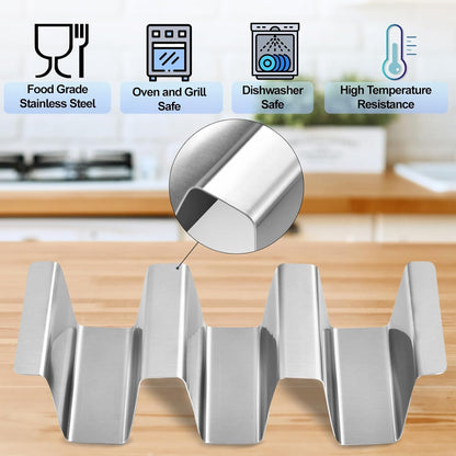 Stainless Taco Holders Set of 4 Stand Holders for 3 Tacos, Easy to Clean, Dishwasher Safe, Street Taco Ready