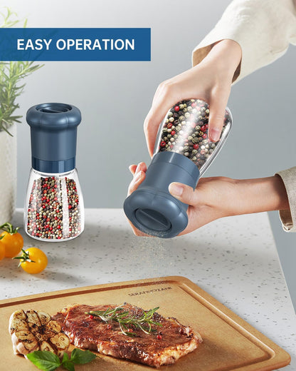 CIRCLE JOY Premium Manual Salt and Pepper Grinder Set, Refillable Salt and Pepper Shakers with Ceramic Blades, Adjustable Coarseness and BPA-free 180ml Glass Container, Tall Black White