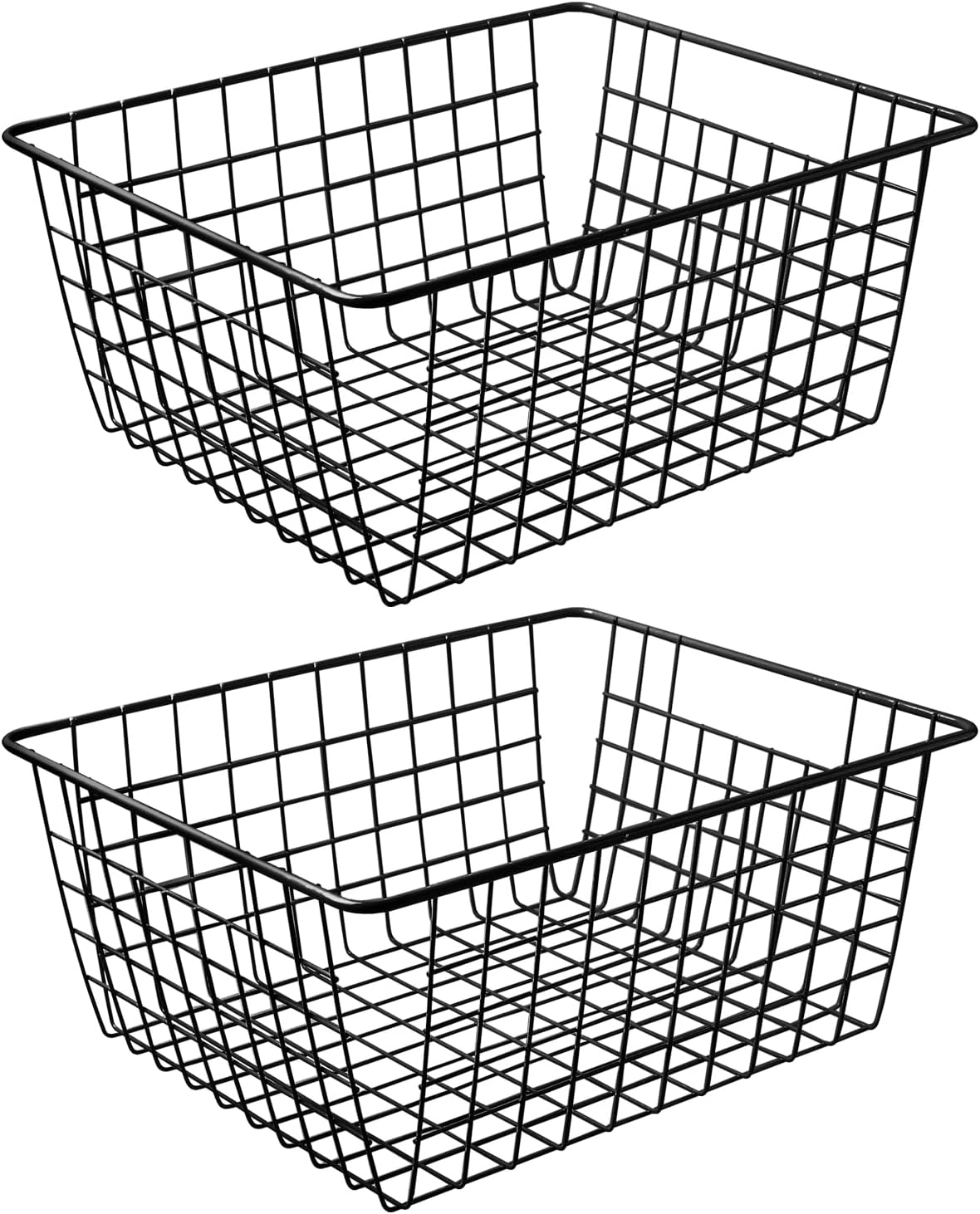 11" Upright Freezer Storage Baskets, Black Wire Storage Bins Small Bakset for Freezer, Pantry, Bathroom Organizing, Set of 2