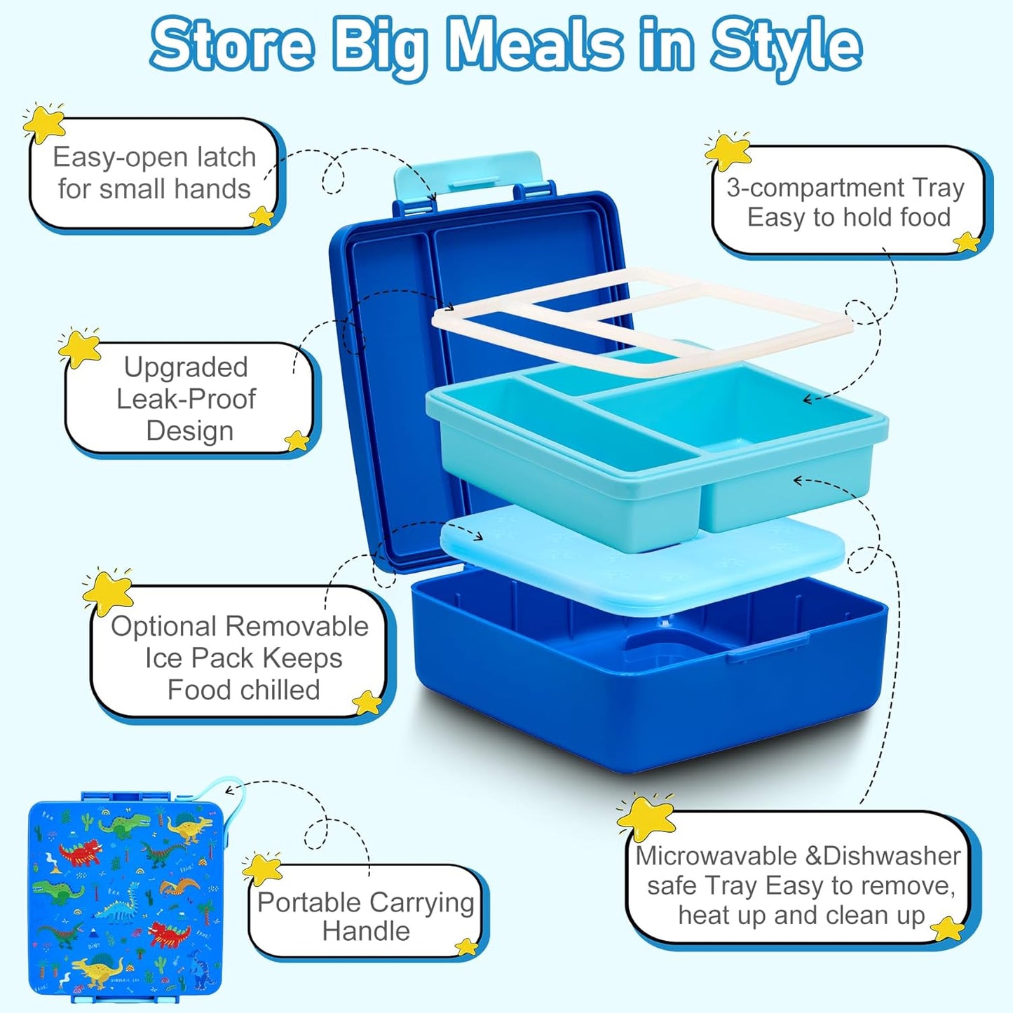 Bento Lunch Box for Kids with 17oz Soup Thermo,Insulated Tumbler Water Bottle and Insulated Lunch Bag,Leak-Proof 3 Compartment Lunch Food Container with Ice Pack for Kids to School-Horse