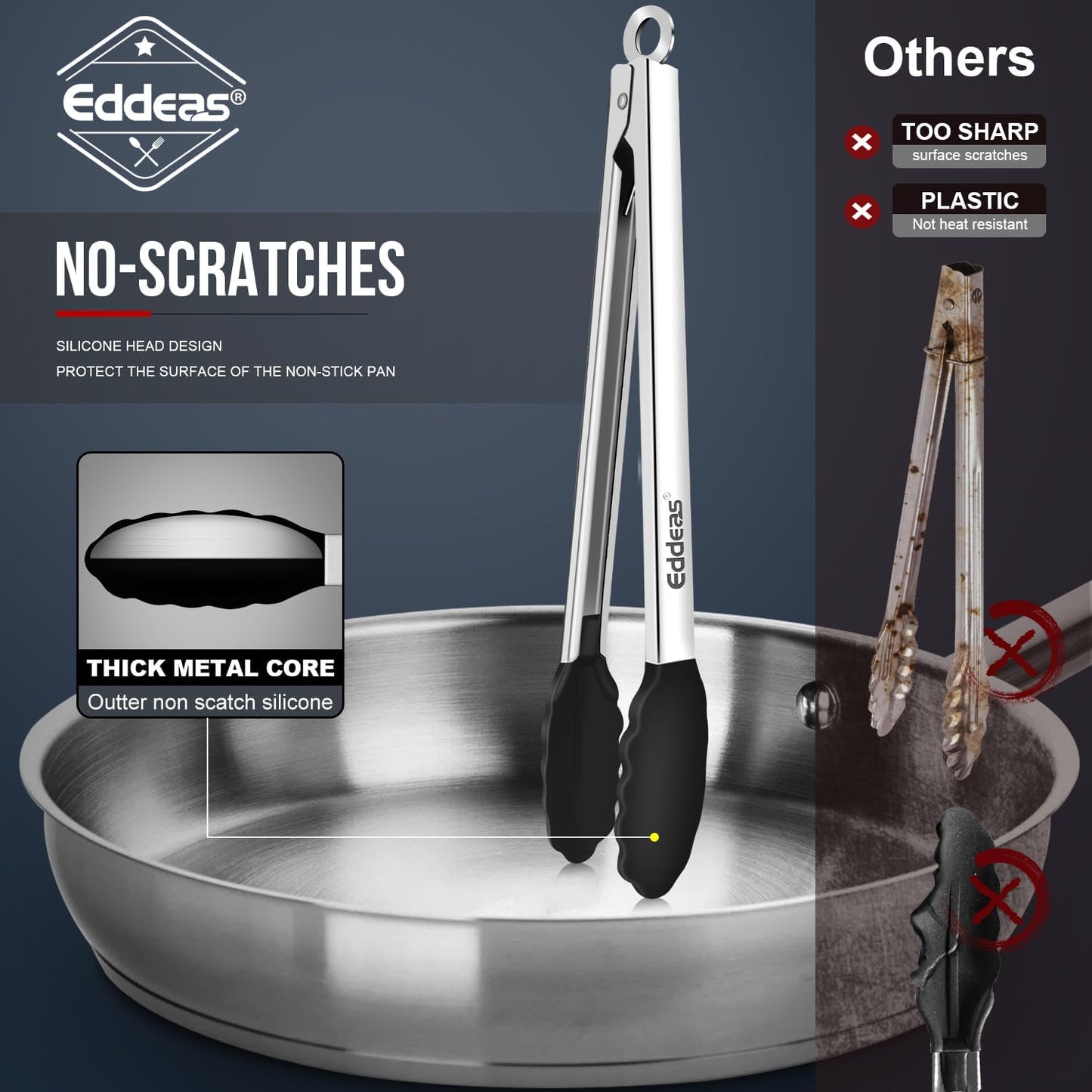 Eddeas Kitchen Tweezers Tongs, Cooking Tweezers Stainless Steel - 3 Size 12'' 10'' & 8 inch Ideal for Meat, pasta, plating and pinching delicate small pieces of food, Set of 3