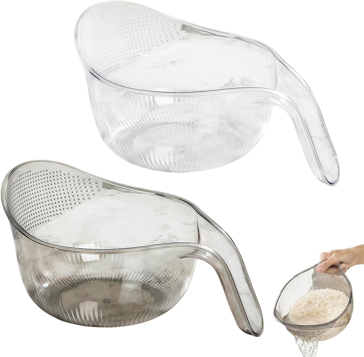 2027 New Aesthetic Multifunctional Rice Strainer with Handle (Gray+Green)