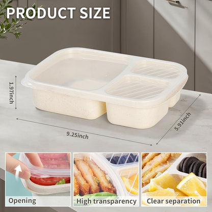 Bento Box Adult Lunch Box - 3 Pack,3-Compartment Leak-Proof Bento Boxes Ideal Portion Sizes for Kids , Reusable Food Storage Snack Containers,Microwave and Dishwasher Safe & Food-Safe Materials (blue)