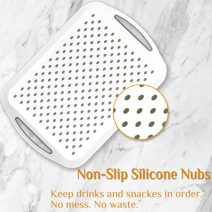 17.7" x 12.5" Anti-Slip Serving Trays with Handles, 3 Pcs X-Large Rectangular Food Serving Tray for Lap, Food Trays for Eating on Couch, Reusable and Durable, Grey