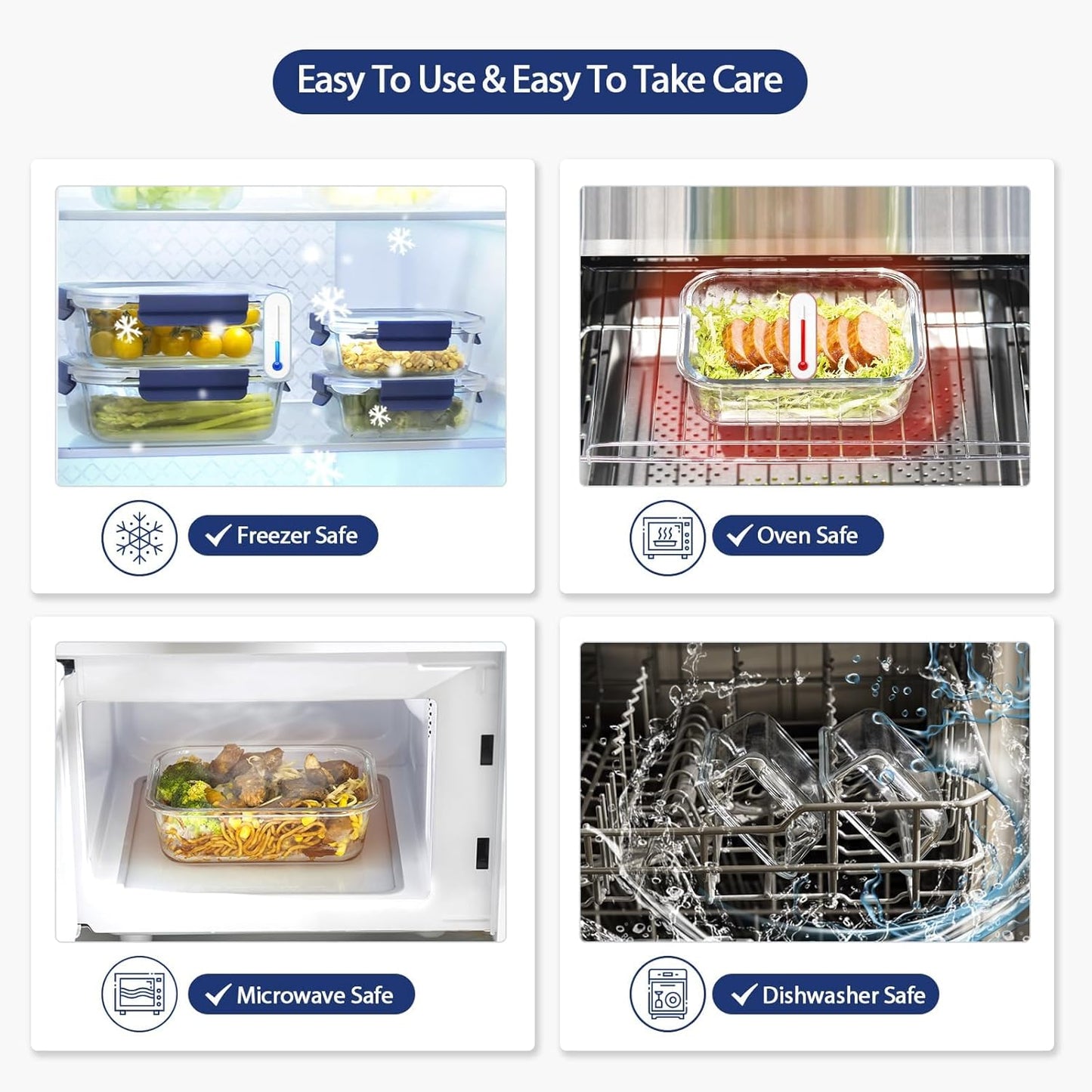 [10 pack Glass Meal Prep Containers with Lids, Glass Food Storage Containers with Snap Locking Lids for Food, Bpa-free, Easy to Open& Close/Microwave,Oven,Freezer,Dishwasher Safe/Leak-Proof