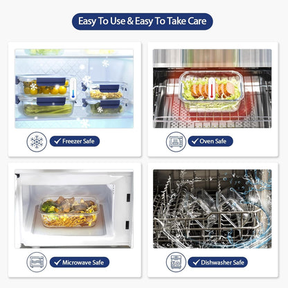 [10 pack Glass Meal Prep Containers with Lids, Glass Food Storage Containers with Snap Locking Lids for Food, Bpa-free, Easy to Open& Close/Microwave,Oven,Freezer,Dishwasher Safe/Leak-Proof