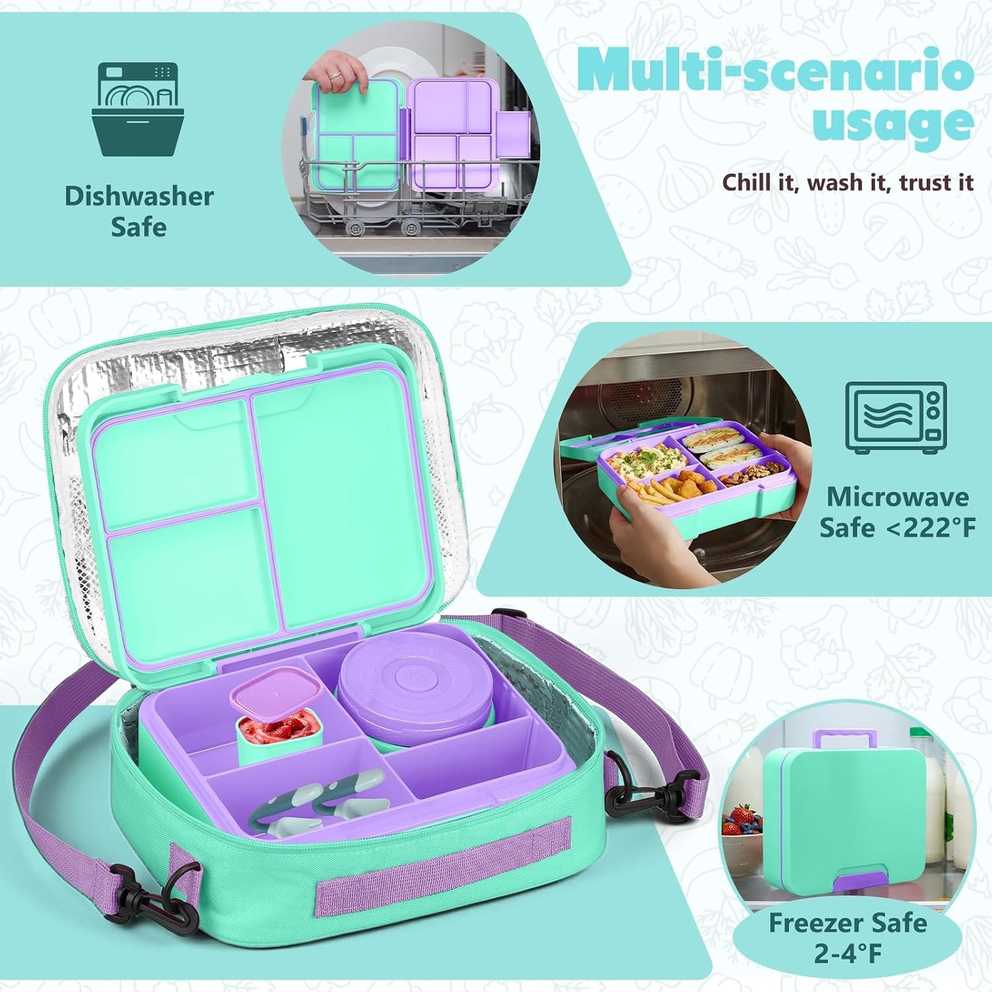 Bento Box Set with 9.5oz Soup Thermo Kids Leak-proof Lunch Box Container with 4 Compartment Stainless Steel Insulated Hot Food Jar with Bag for School Travel - Pink