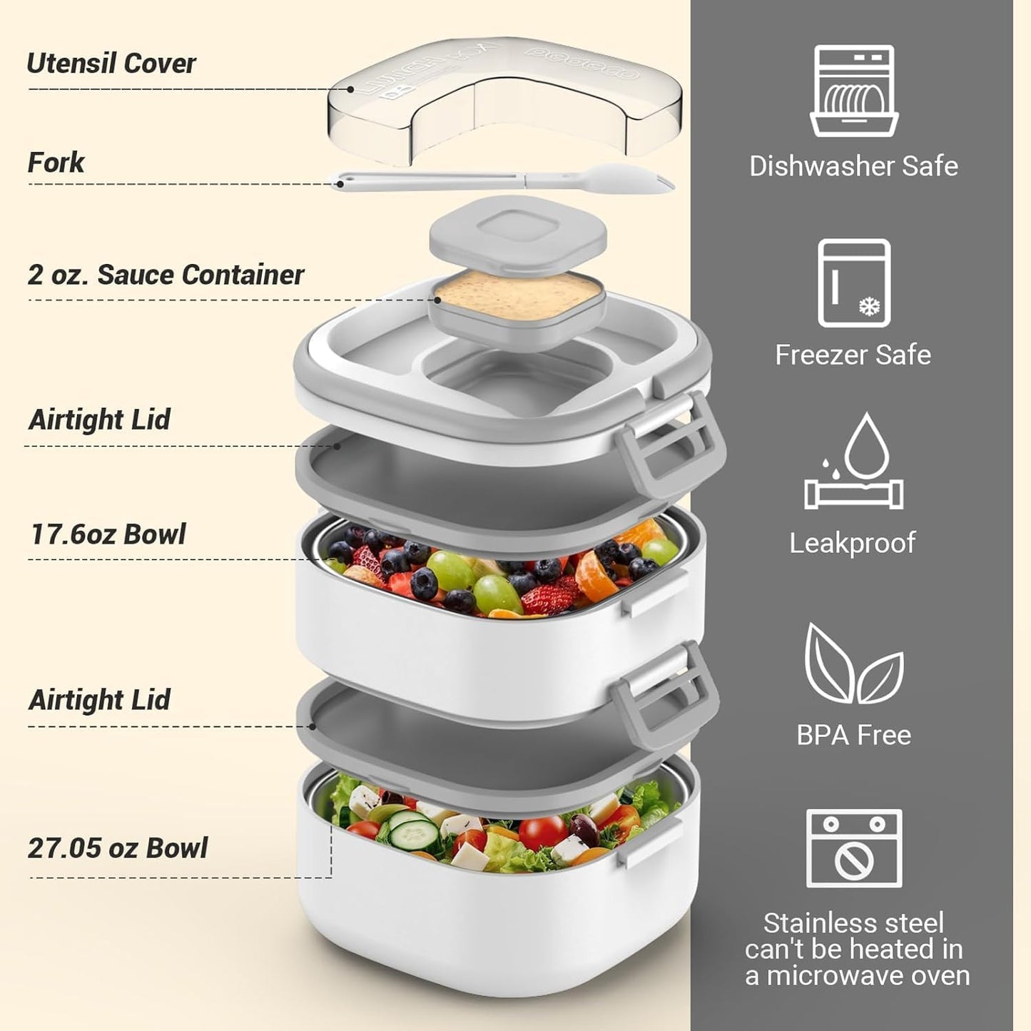 PEDECO Stackable Stainless Steel Bento Box with Insulated bag,Adult & Kids Luch Box,Leak-Proof,1-Tier Bento box,Lunch Box With Portable Sauce Pod and Cutlery-for Teens/Toddler,Dishwasher Safe,Blue