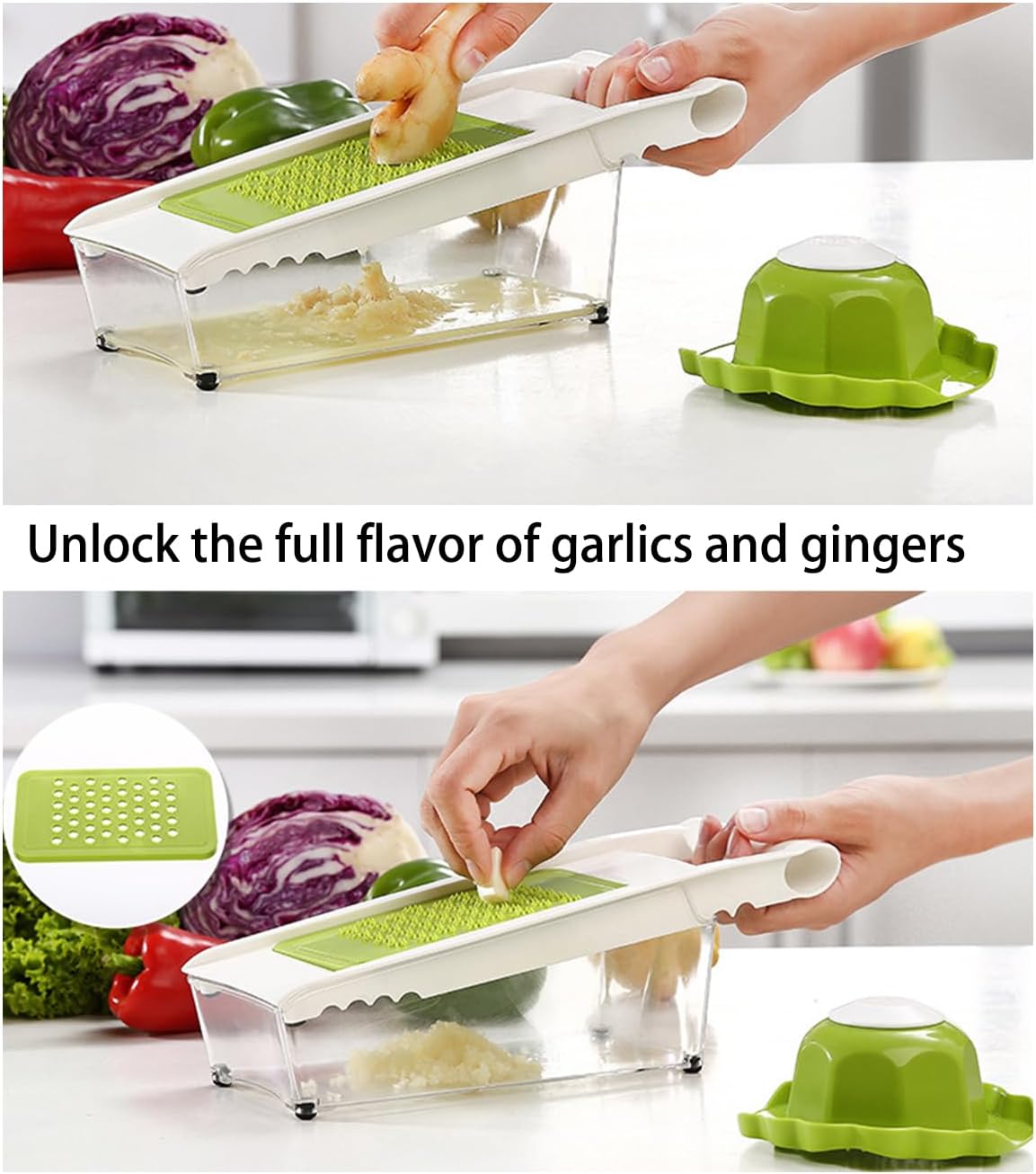 NACOLUS Cheese Grater with Container,5 In 1 Mandoline Slicer for Kitchen,Multi Purpose Vegetable Slicer, Easy to Clean Vegetable Chopper,Cheese Shredder,Julienne Slicer and Peeler